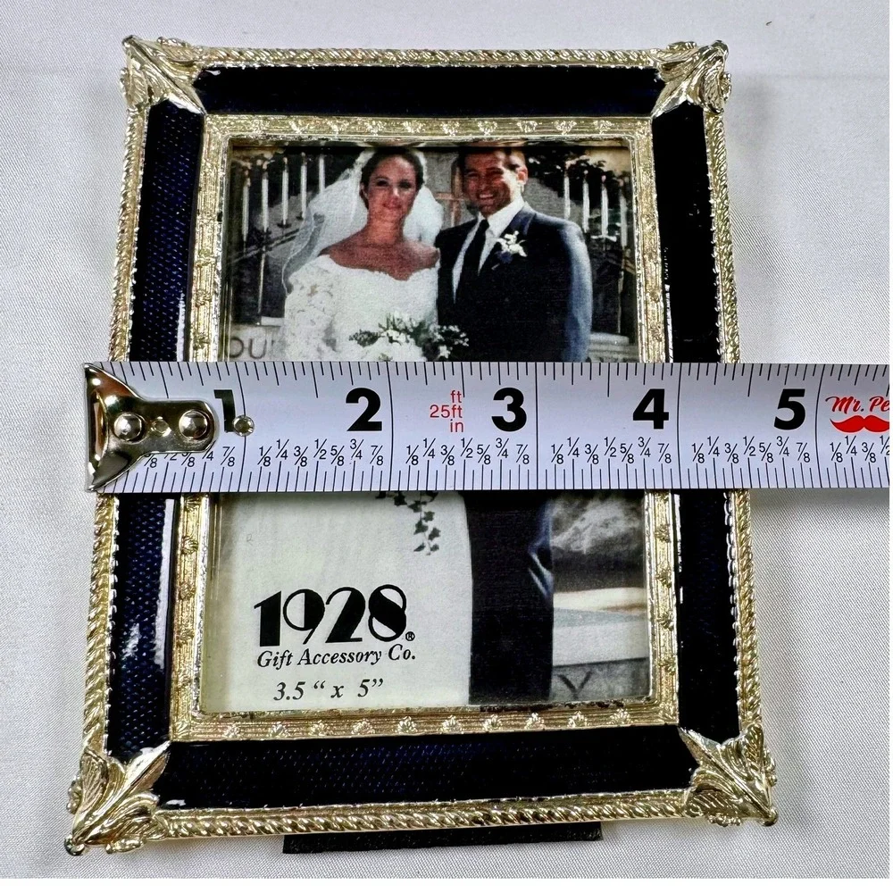 1928 Navy Blue Enamel Silver Tone Filigree 3.5x5 in. Frame Classic Elegant 90s